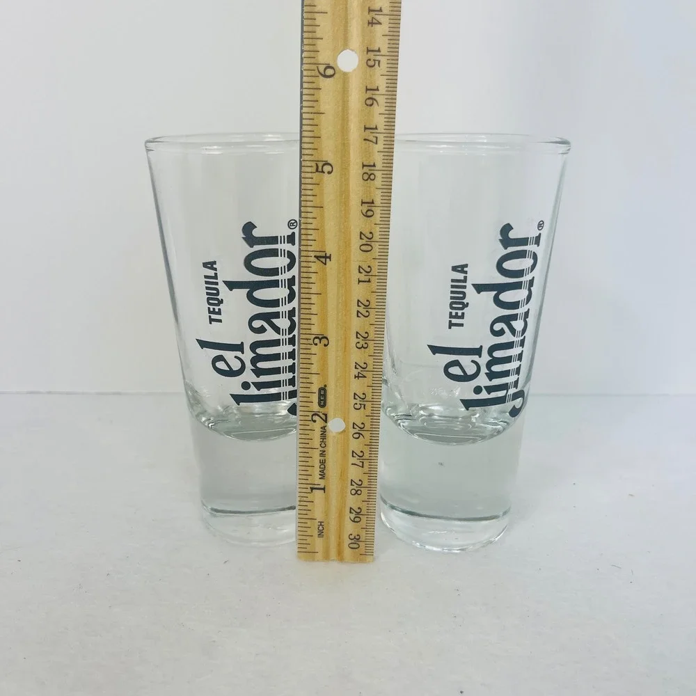 El Jimador Tequila Shot Glasses Set of 2 Clear Tall Weighted Base Barware Logo